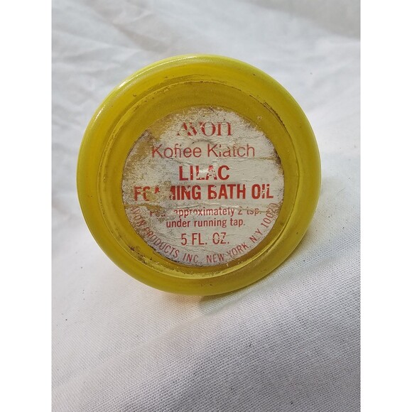 Avon Foam Bath Oil Empty Bottle Koffee Klatch Lilac Yellow Coffee Pot 5 Fl Oz - Picture 10 of 10